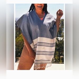 Blue and White Striped Poncho